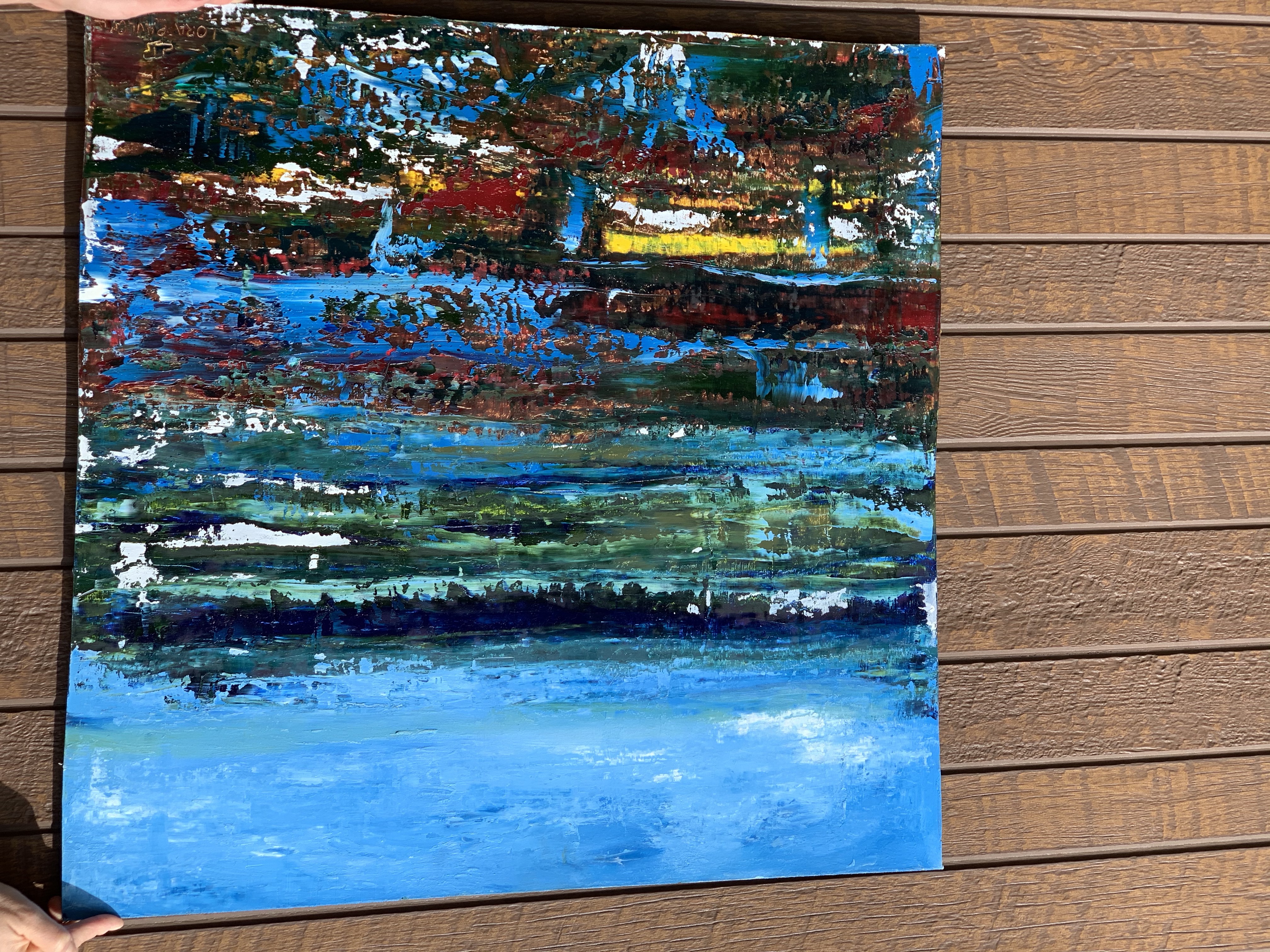 Картина абстракция для интерьера пейзаж размер 70Х70 Вода Небо Цветы 2020-I-7. В наличии