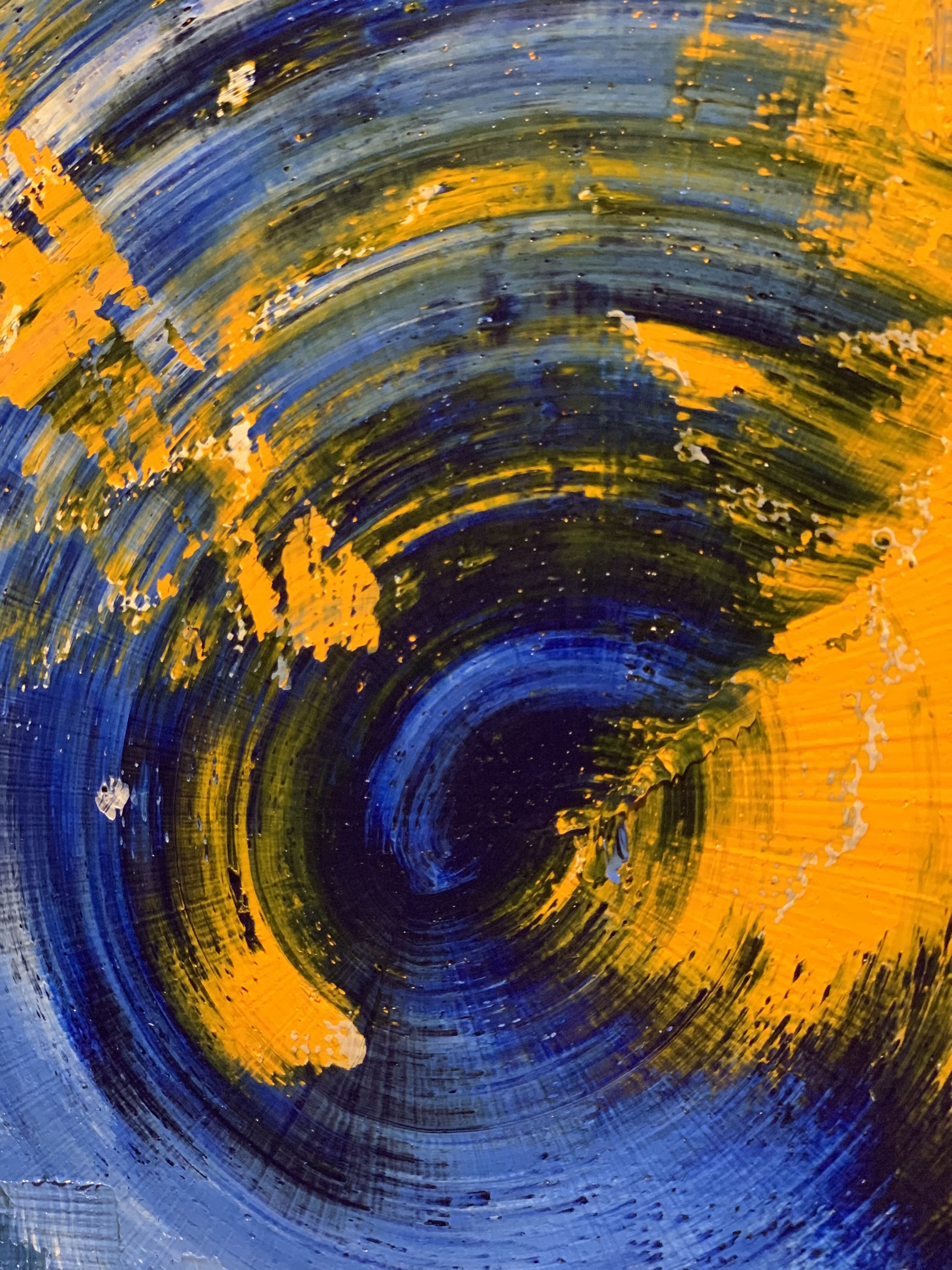 Картина маслом на холсте в голубых и желтых тонах Зимняя симфония 2021-5