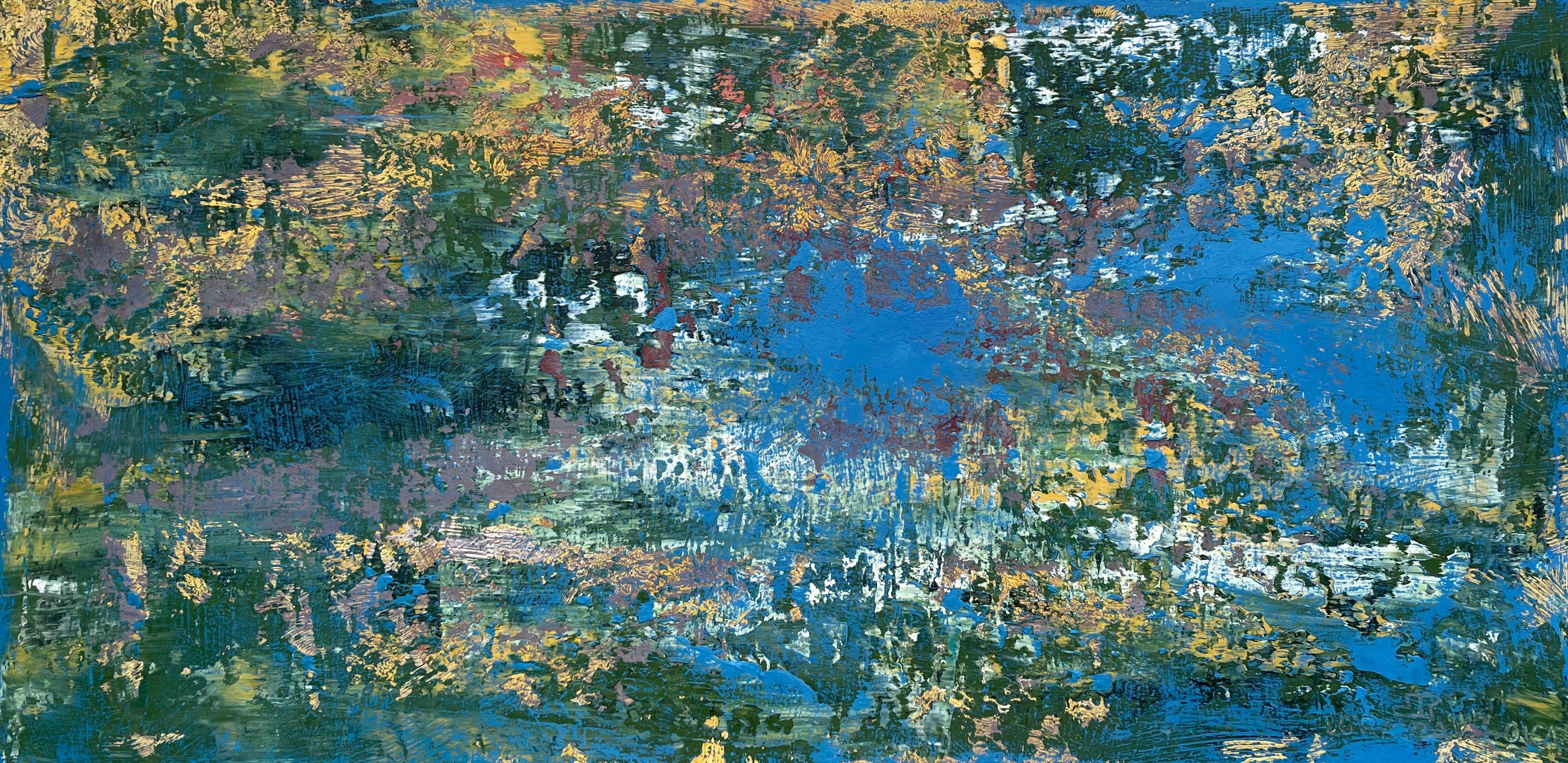 Жоўта-блакітны абстрактны пейзаж 2021-51 40Х80