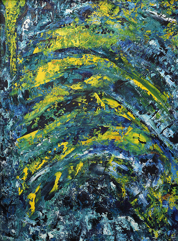 Картины маслом абстракция для интерьера темный Синий Желтый размер 60Х80 2019-III-44, частная коллекция