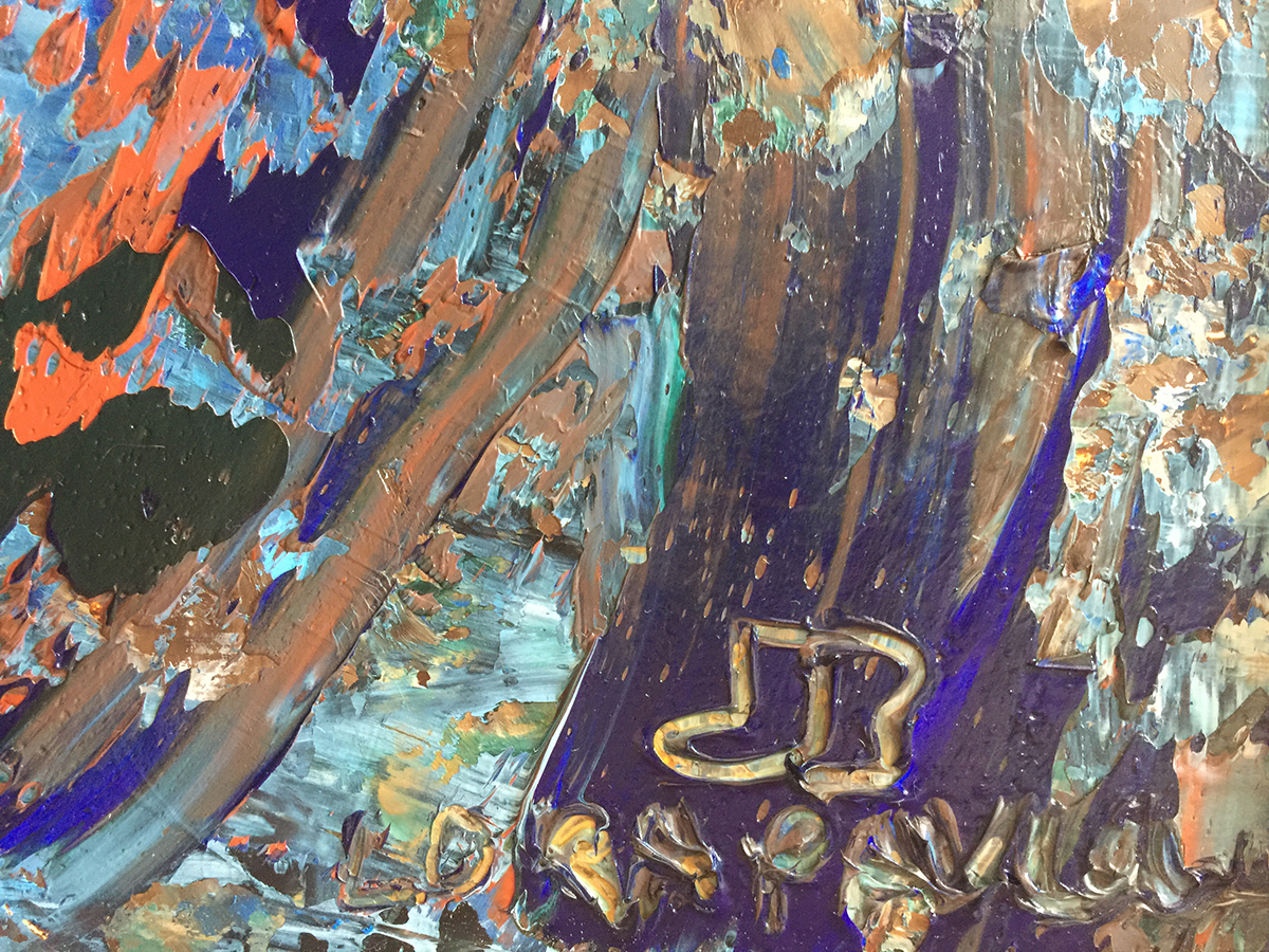 Мраморная картина маслом фактурная мастихином Изумруд Ультрамарин Английский красный  Купить картину РБ 2019-III-24. В наличии