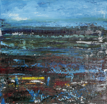 Картина абстракция для интерьера пейзаж размер 70Х70 Вода Небо Цветы 2020-I-7. В наличии