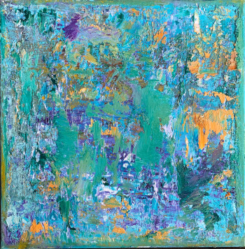 Spring Symphony 2021-7 Oil, canvas, 30X30 cm. Purple Blue wall art small