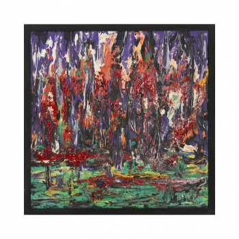 Квадратная картина маслом в черной раме абстрактный пейзаж размер 76Х76 Купить картину масляными красками 2019-III-32. Частная коллекция