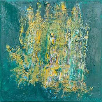 Dark Green wall art. Spring Symphony 2021-6 Oil, canvas, 30X30 cm.
