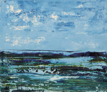 Картина абстракция для интерьера пейзаж размер 70Х70 Вода Небо Цветы 2020-I-8. Частная коллекция